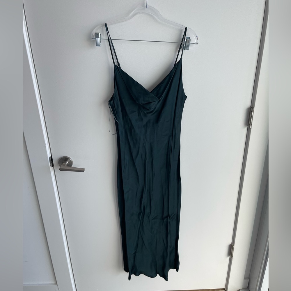 Zara Green Cowl Neck Satin Dress